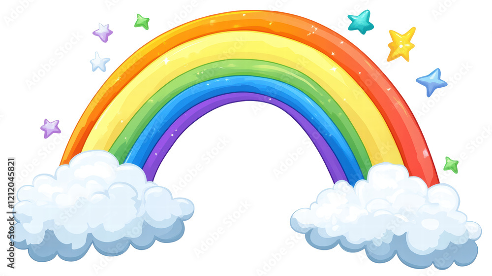 Canvas Prints Isolated Rainbow with Clouds and Stars