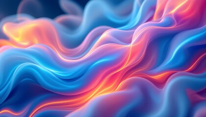 Obraz premium Dynamic abstract wallpaper featuring vibrant neon pink, electric blue, and glowing orange hues blending seamlessly with smooth gradients and subtle light effects, evoking a fluid, smoke-like motion.