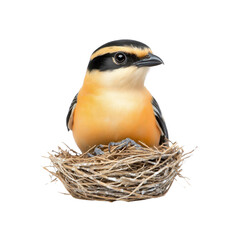 Fototapeta premium Orange-breasted Bushshrike Perched on Nest - Close-up Studio Shot