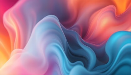 Fototapeta premium Dynamic abstract wallpaper featuring vibrant neon pink, electric blue, and glowing orange hues blending seamlessly with smooth gradients and subtle light effects, evoking a fluid, smoke-like motion.