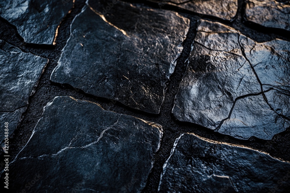Aufkleber Close-up view of a black stone floor with intricate patterns