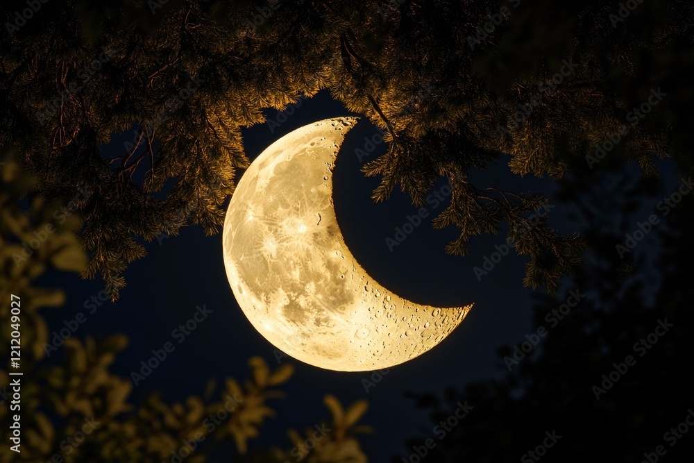 Poster The moon shines brightly through the gaps in the trees, creating a warm and inviting atmosphere