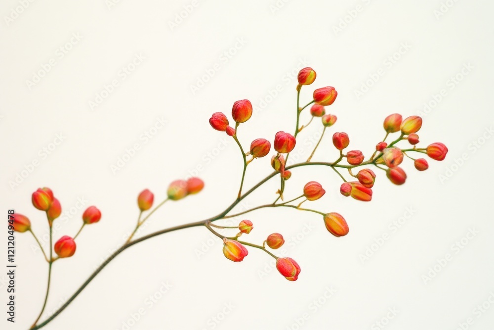 Poster a detailed view of bright red flowers on a stem, ideal for use in presentations about nature or as a