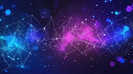 Fototapeta premium Abstract digital background with vibrant colors, glowing connections, and a cosmic atmosphere, perfect for technology, science, or futuristic themes in visual art.