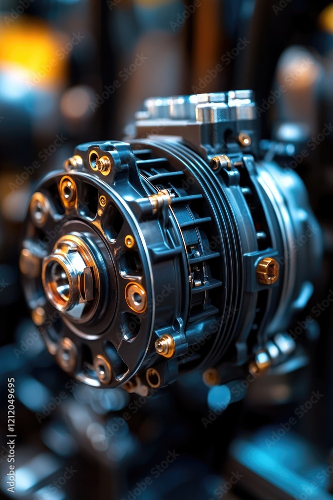 Poster a detailed view of a motor on a table