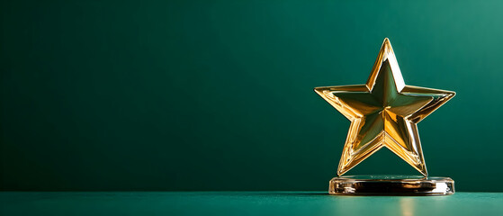 Gold star award on green background