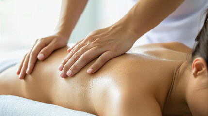 Woman relax during rehabilitation back shoulder massage indoor - Health care and therapy concept - Models by AI generative