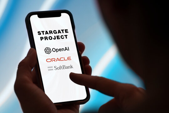 Guilherand-Granges, France - January 22, 2025. The Stargate Joint AI venture by OpenAI, Oracle, and SoftBank focuses on advanced AI solutions for enterprise, cloud, and automation technologies.