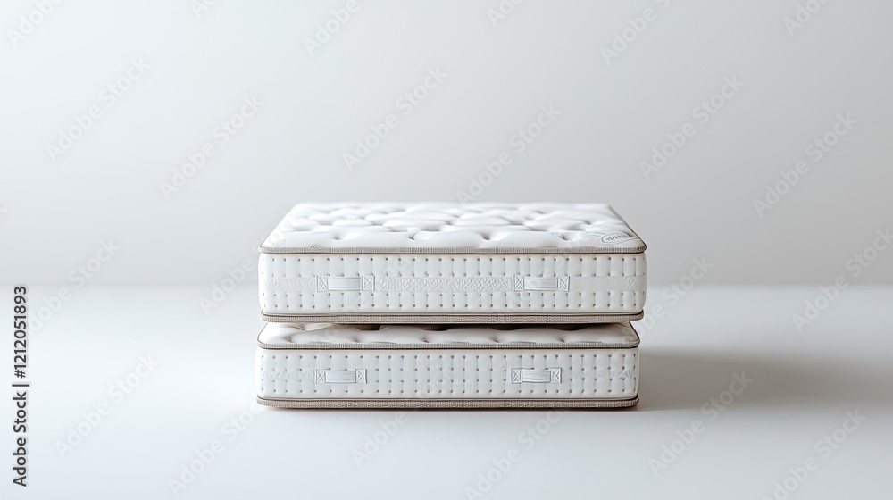 Aufkleber stacked mattresses on a solid white background generative ai