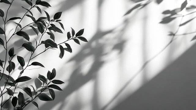 Arrangement of green and glass leaves on a white background creates a modern and elegant composition with stunning shadows