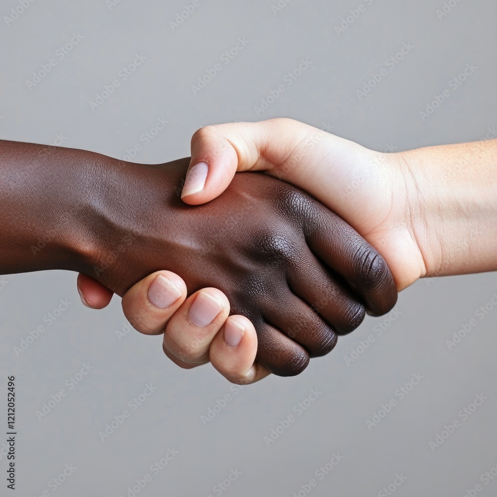 Poster close-up view of two individuals shaking hands in a formal or informal setting, suitable for various