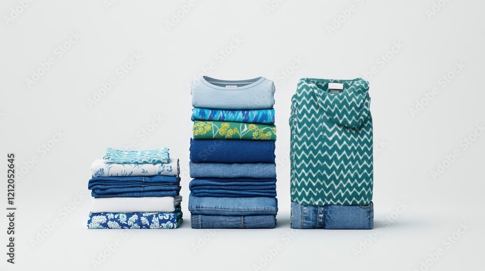 Poster neatly folded clothes on white background generative ai