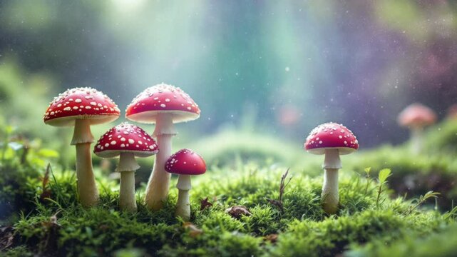 fly agaric mushroom in the forest. Seamless looping 4k time-lapse video animation