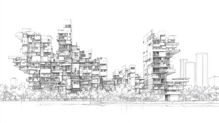 Fototapeta premium Striking Ink Drawing of Urban Cityscape with High Contrast Elements
