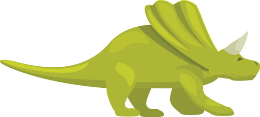 Fototapeta premium Side view of a walking green triceratops dinosaur, isolated on a white background, perfect for educational or prehistoric themed projects