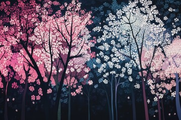 Enchanting Blossom Trees in a Dreamlike Forest