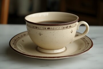 Fototapeta premium Vintage Tea Cup with Floral Design on Saucer for Elegant Table Setting