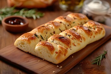 Various freshly baked breads are sold in a bakery, featuring golden crusts, various shapes and...