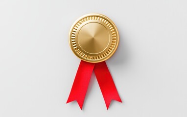 A classic gold award badge with a red ribbon, floating on a clean white backdrop with soft shadows