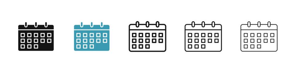 Calendar vector icons pack in black and blue colors