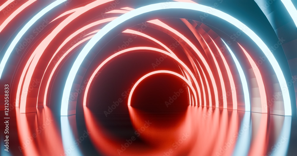 Poster futuristic architecture background neon arch tunnel 3d render