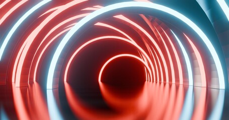Futuristic architecture background neon arch tunnel 3d render