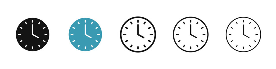 Clock-five vector icons pack in black and blue colors