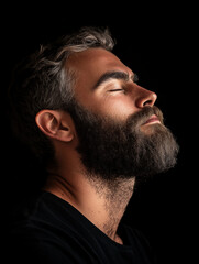 Obraz premium Retrato de hombre con ojos cerrados y con barba arreglada