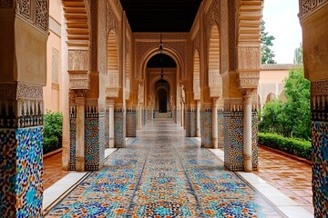 Ornate Corridor in Bahia Palace showcasing Moroccan Architecture