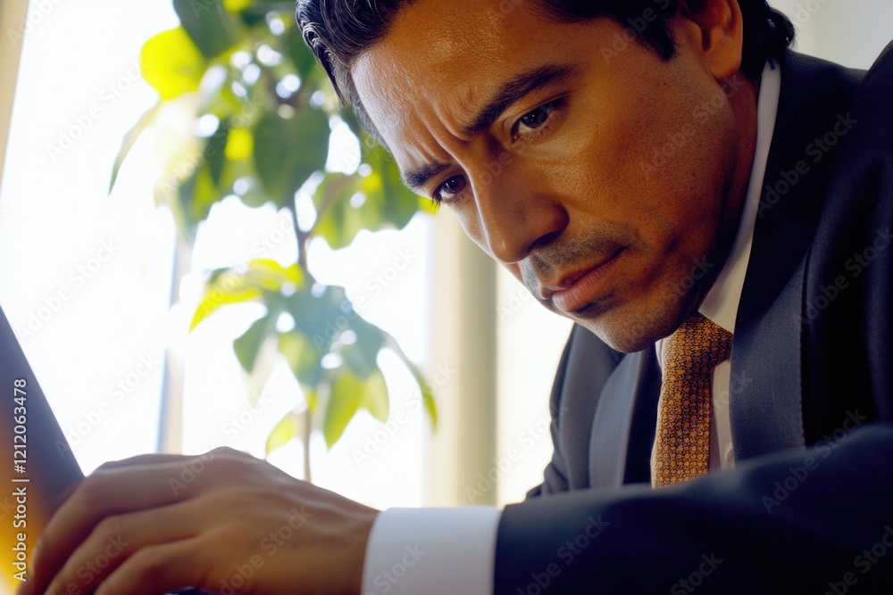 Aufkleber A businessman using a laptop computer in a professional setting
