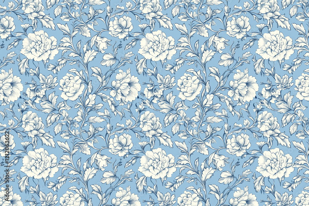 Poster floral toile tapestry pattern. vintage botanical wallpaper pattern. background image. created with g
