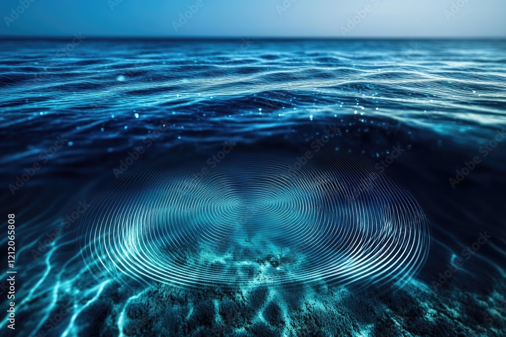 Aufkleber A circular object floats in the middle of a calm ocean, ideal for illustrating concepts about ocean currents, waves, or environmental topics