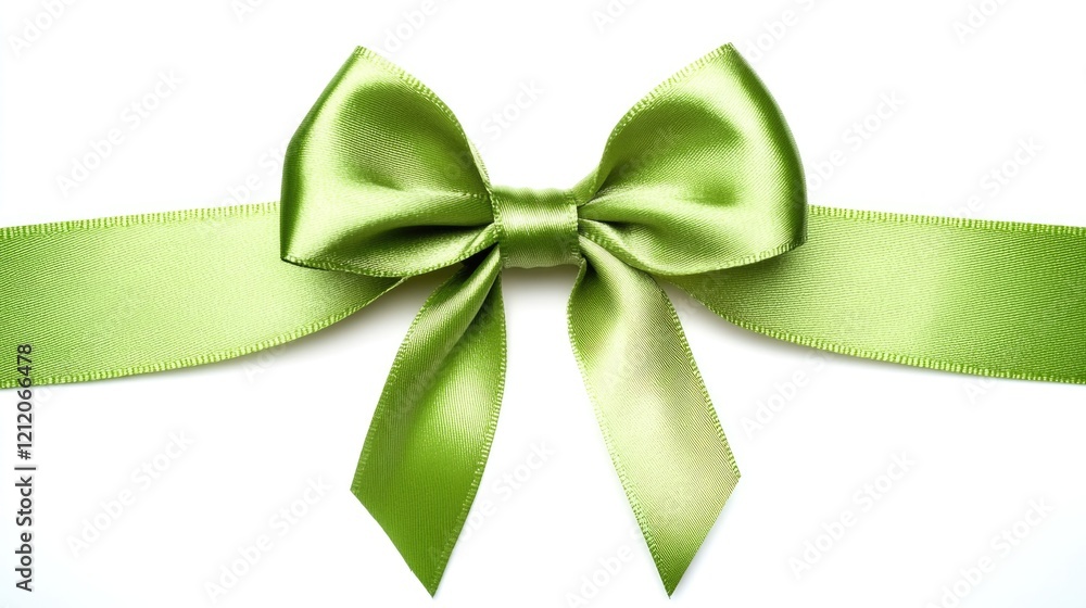 Poster A simple and elegant design featuring a green ribbon tied with a bow on a white background