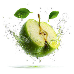 Fresh Green Apple Splashing in Water Isolated on transparent background