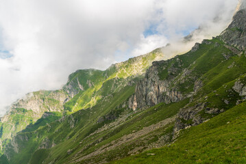 View from Colle di Costa Fiorita mountain pass in Graian Alps in Italy