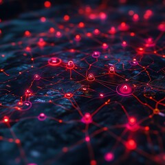 Abstract network map with glowing nodes and connections.