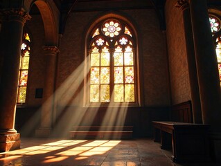 Fototapeta premium Sunlight Through Stained Glass Church Window