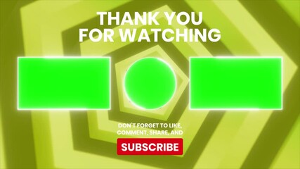 Modern vibrant end screen animation with green screen placeholders for your logo and social media.  Perfect for YouTube, Twitch, and more.