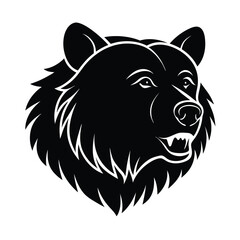 Grizzly Bear Head Silhouette Vector Art, Grizzly Bear Black Color Design Illustration