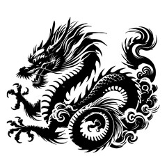 Fototapeta premium Stylized Illustration of a China Dragon with Distinctive Features, illustration,