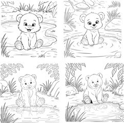 Monochrome line art bear coloring page illustration