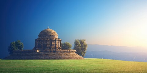 Obraz premium Serene Temple on Hilltop at Sunrise with Clear Sky