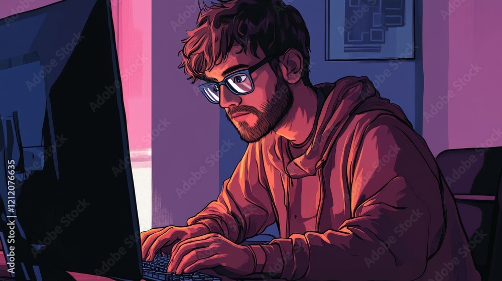 Poster caricatura di un programmatore al computer