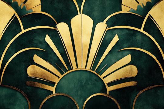 Art Deco gold and emerald green pattern.
