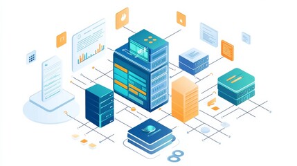 connected parts of data in a database. White background.