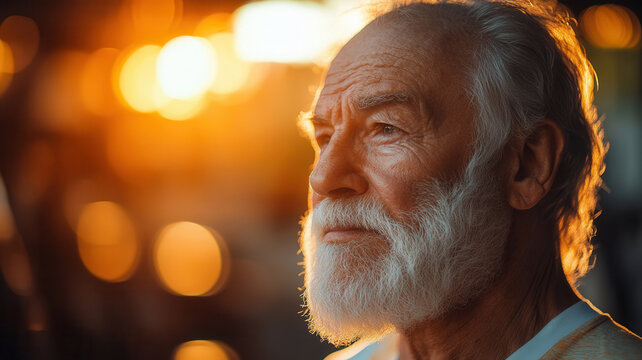 Stylish grandpa exercising on an orbitrek during golden hour at the gym, showcasing fitness and vitality in later years