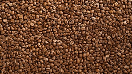 A coffee beans background with evenly spread beans for design purposes, on a solid white background.