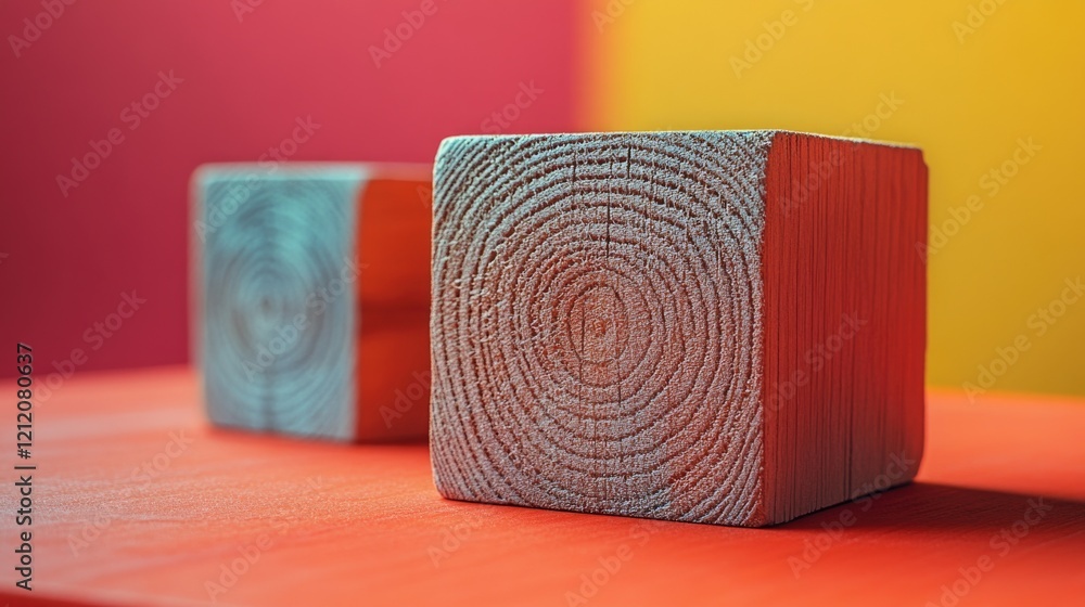 Poster a pair of wooden blocks resting on a table