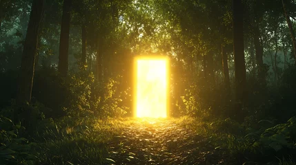 Fototapete Rund Glowing portal in mystical forest path  fantasy, adventure, escape © ikhsan