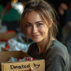 Fototapeta premium A smiling volunteer placing a 